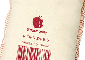 Gourmanity Bomba Rice paella plate showcasing vibrant, flavorful grains.