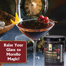 Gourmanity Brandied Cherries on a charcuterie board bring color and gourmet flair.
