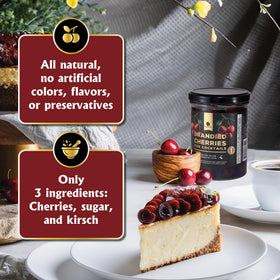 Gourmanity Brandied Cherries pitted and macerated in Kirsch offer versatile use.
