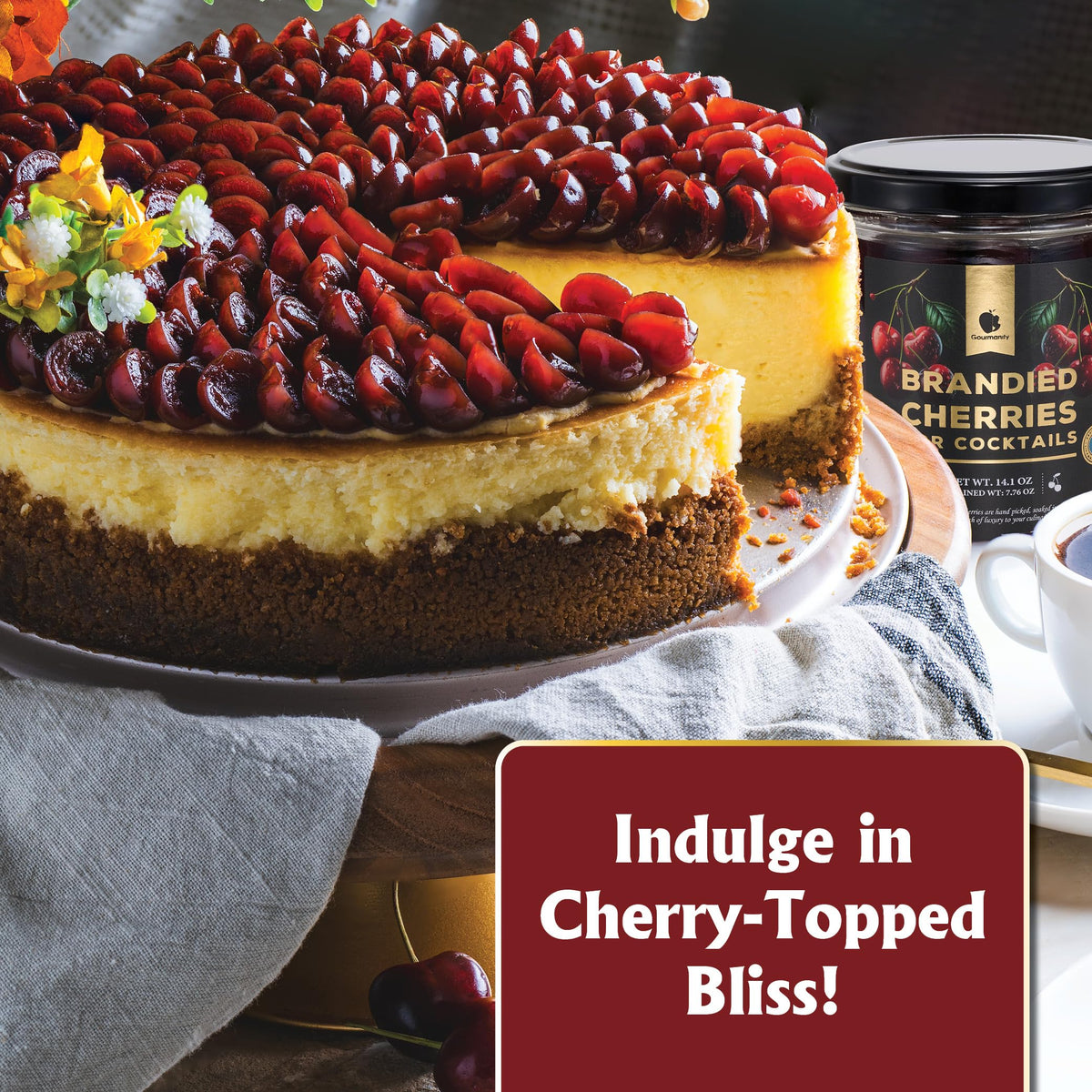 Gourmanity Brandied Cherries with vanilla ice cream create an elegant dessert topping.