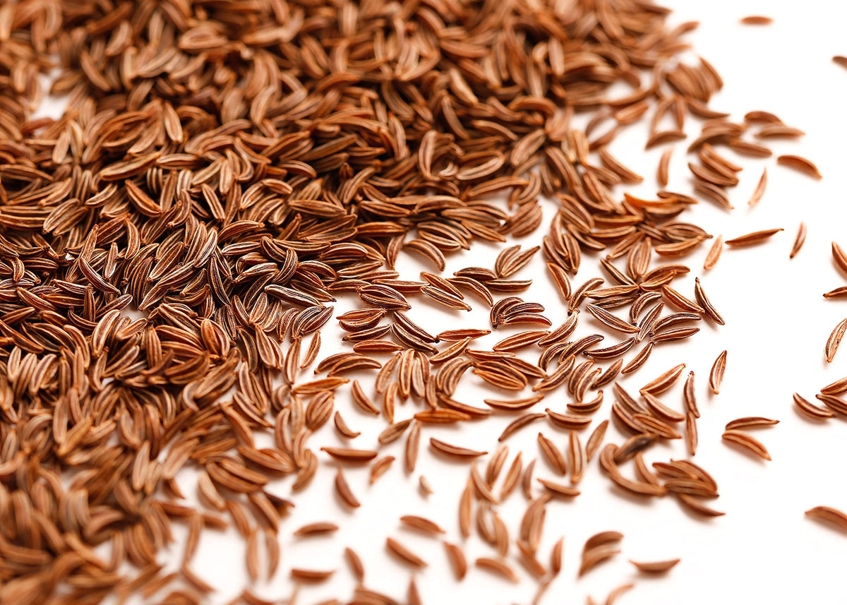 Gourmanity whole caraway texture closeup shows sturdy seeds