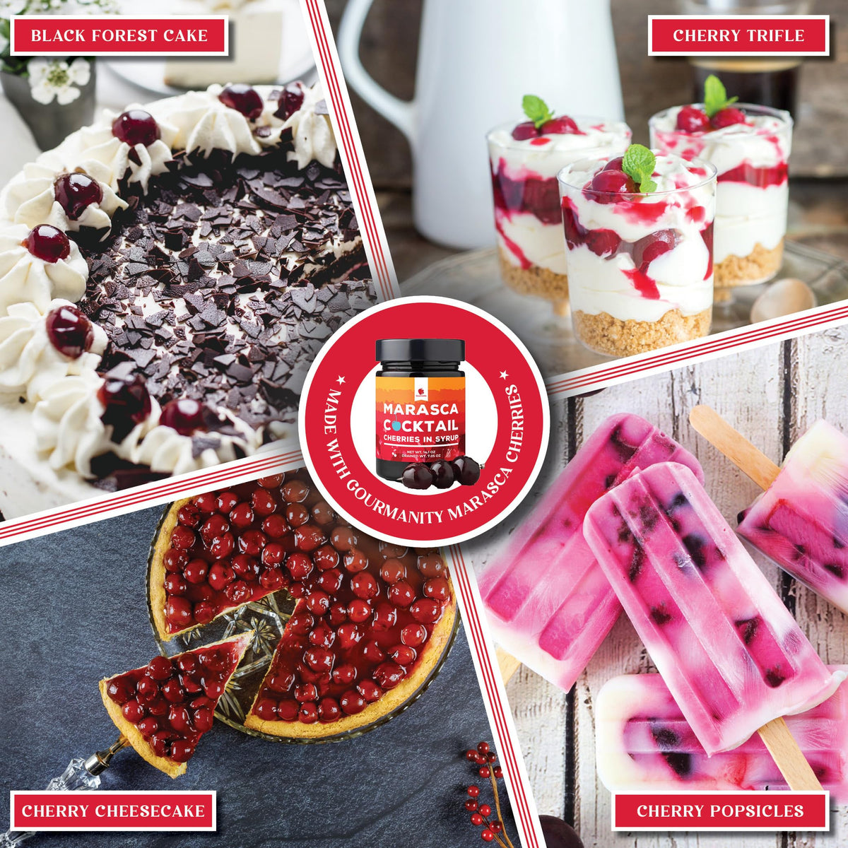 Gourmanity cherries on a dessert plate for indulgent treats.