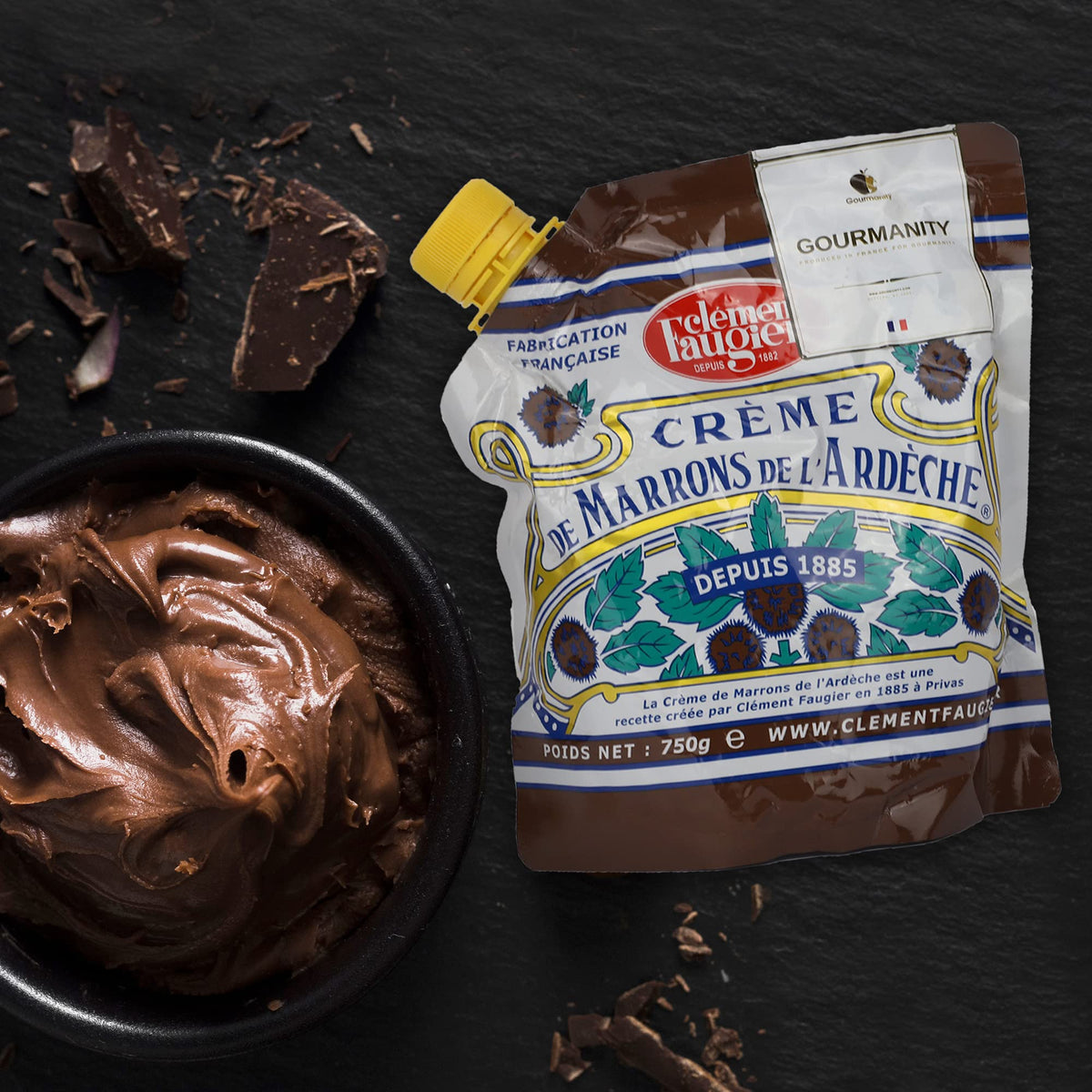 Side view of Clement Faugier chestnut spread pouch with resealable opening