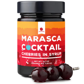 Gourmanity cocktail cherries in a jar, ideal garnish for Manhattan and Old Fashioned.