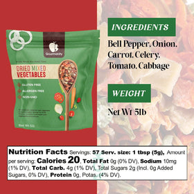 Dehydrated vegetables by Gourmanity for ramen toppings with rich color and texture.