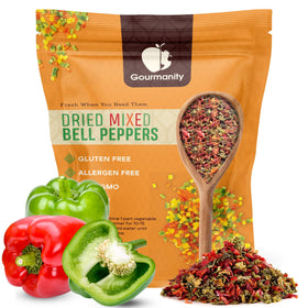 Gourmanity dried peppers mix packaging, convenient pantry staple for quick flavor boosts.
