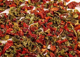 Gourmanity peppers mix on pantry shelf, ideal for storage and travel.