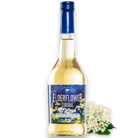 Gourmanity Elderflower Syrup bottle showing premium packaging and floral notes
