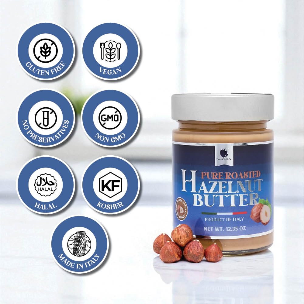 Gourmanity hazelnut butter in a blender or cup adds creamy flavor to a smoothie