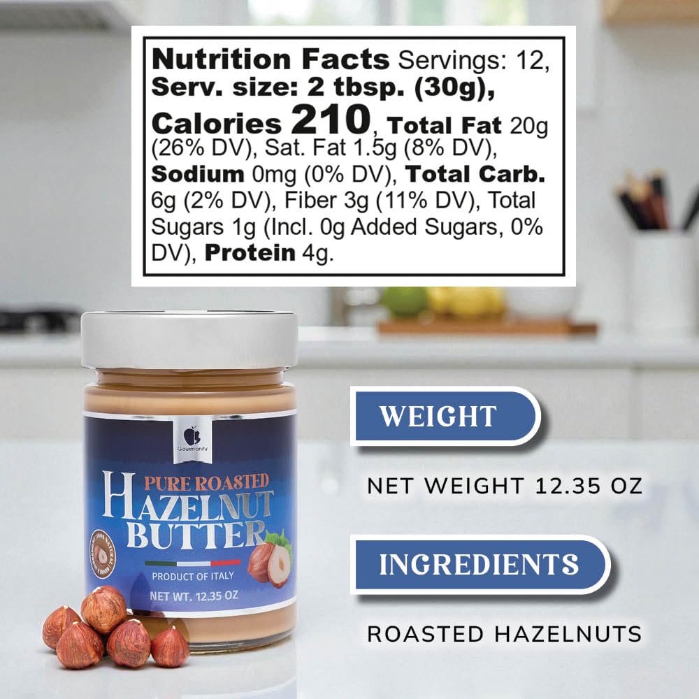 Gourmanity hazelnut butter on a spoon highlights smooth texture ideal for spreading