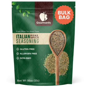 Gourmanity Italian Seasoning bottle pouring for flavorful meals.