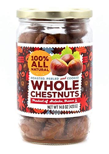 Gourmanity chestnut jar on a kitchen counter signals healthy snacking.