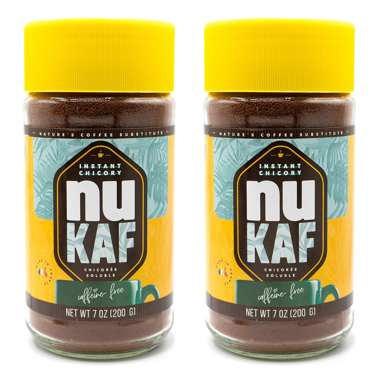 Gourmanity nuKAF chicory powder jar ready for a caffeine-free morning brew