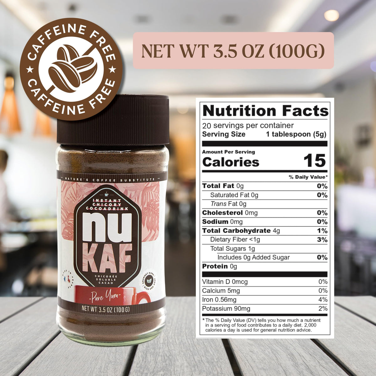 Ingredients scene highlighting chicory and cocoa rich in prebiotic fiber
