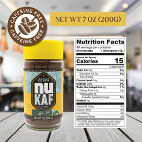 Gourmanity nuKAF jar back label highlights chicory and inulin content.