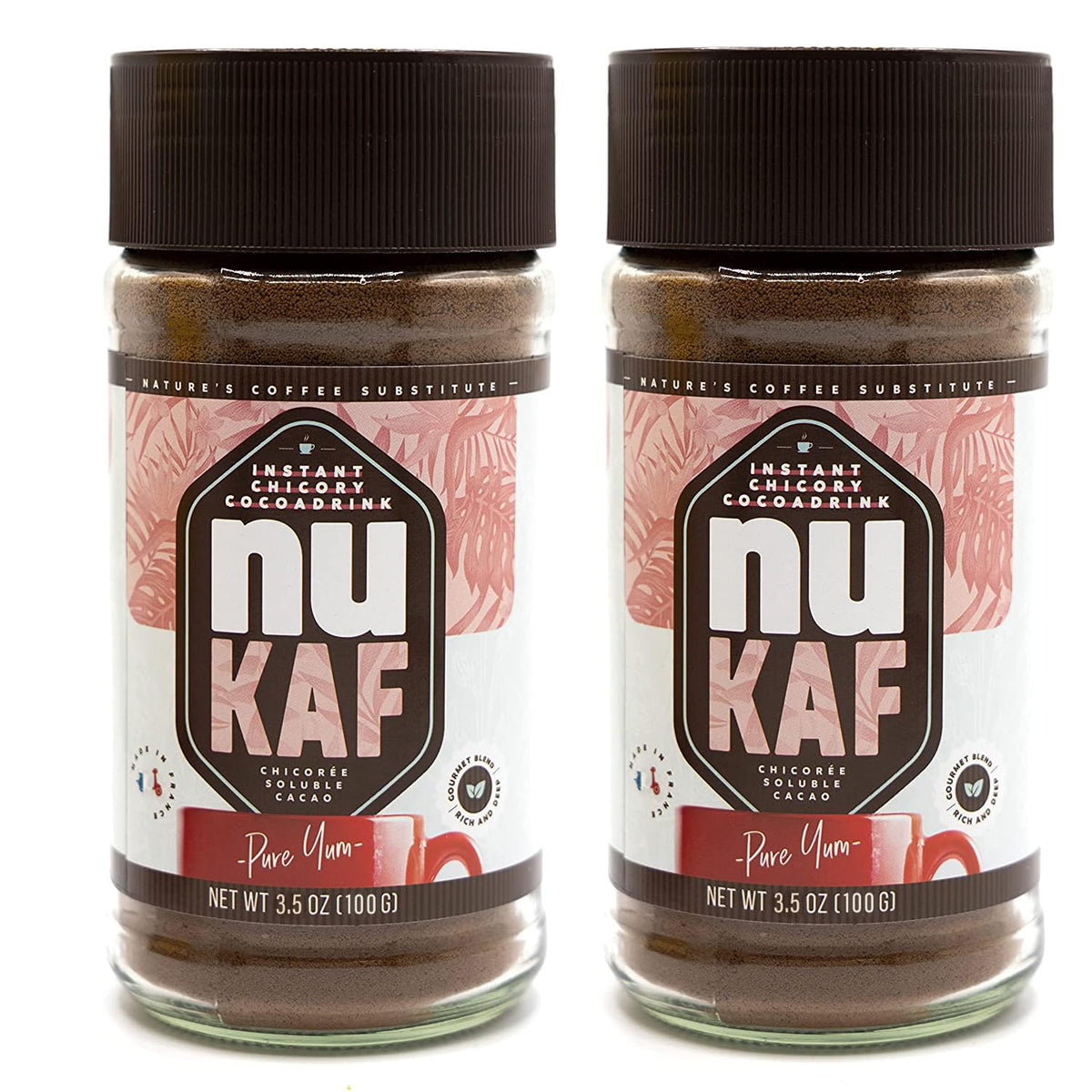 Gourmanity nuKAF pack of 2 jars with a caffeine-free chicory and cocoa blend
