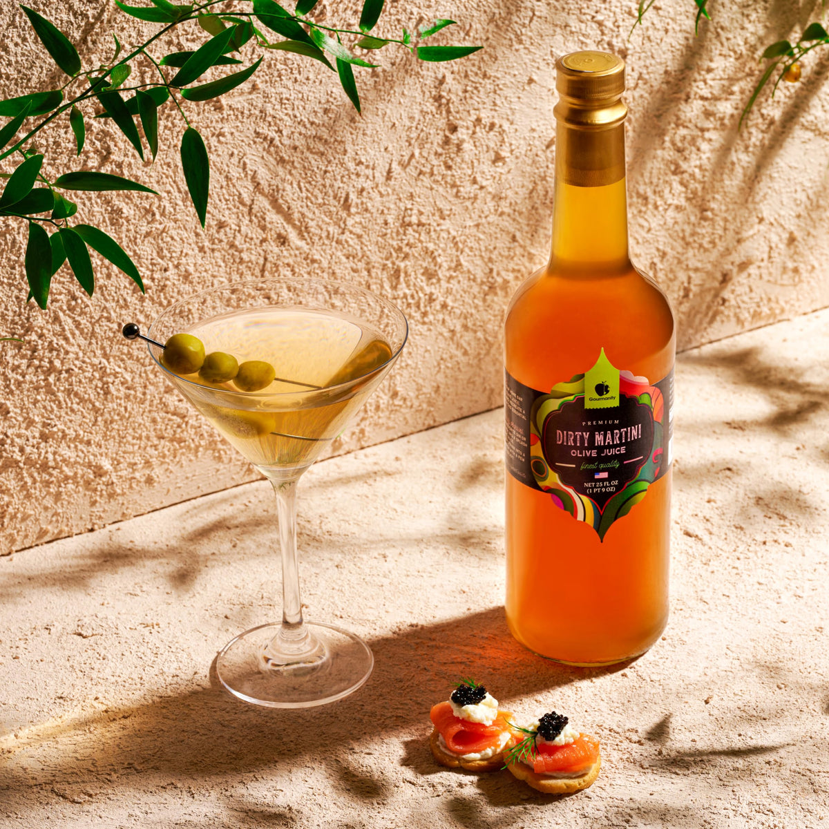 Gourmanity olive-brine label closeup shows Italian-crafted recipe traditions.
