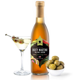 Gourmanity olive juice bottle for a rich, balanced dirty martini.
