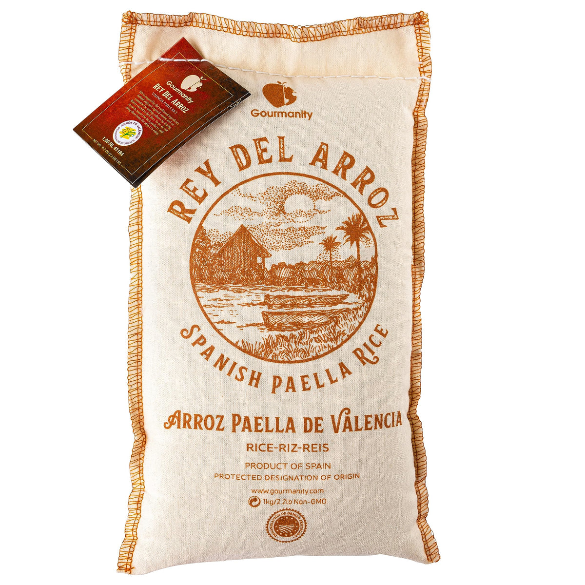 Gourmanity short-grain rice pack ready for authentic paella at home.