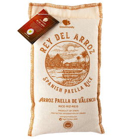 Gourmanity short-grain rice pack ready for authentic paella at home.