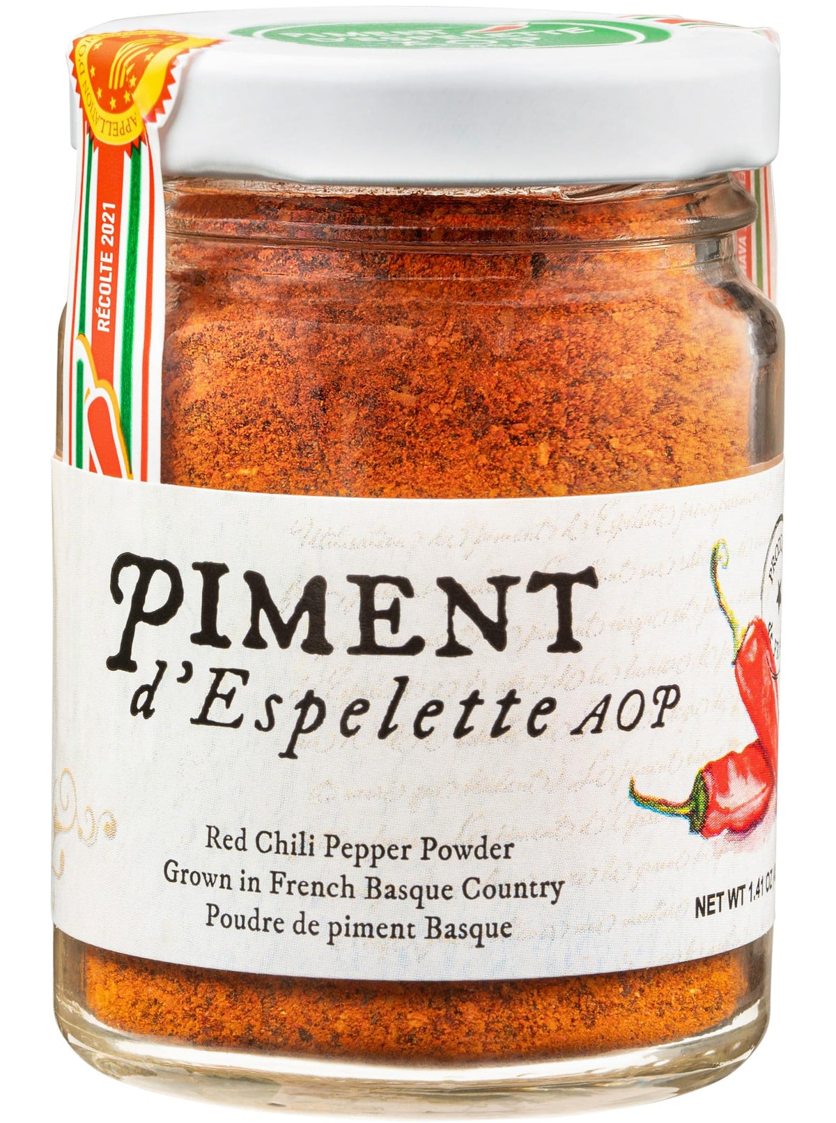 Gourmanity piment Espelette powder bottle shows mild heat for Basque-inspired dishes.