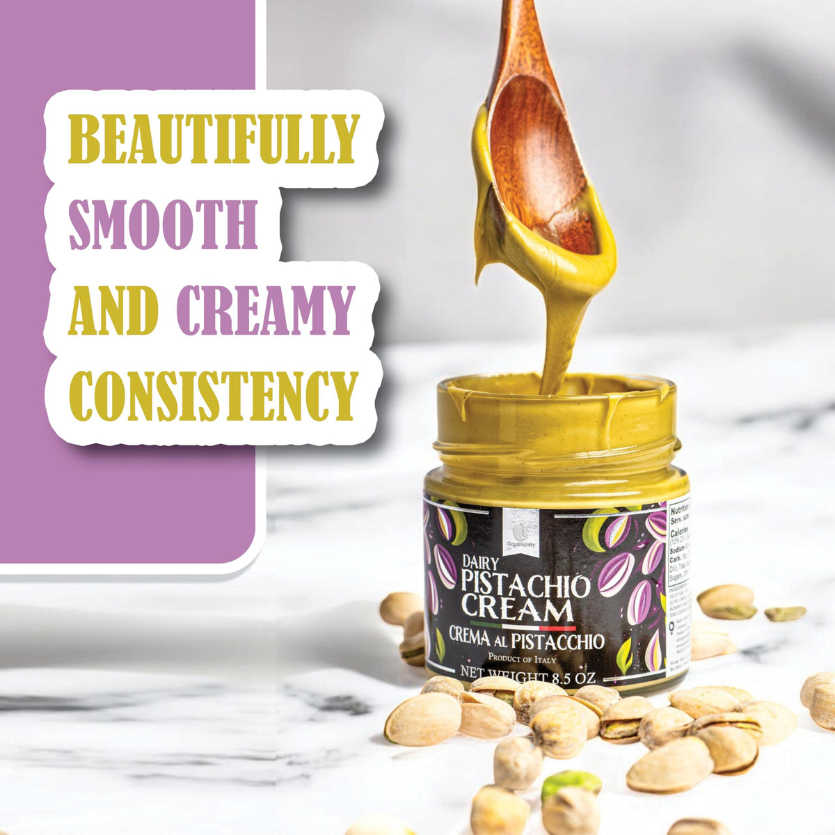 Creamy latte with Gourmanity pistachio cream for a luxe caffeine boost