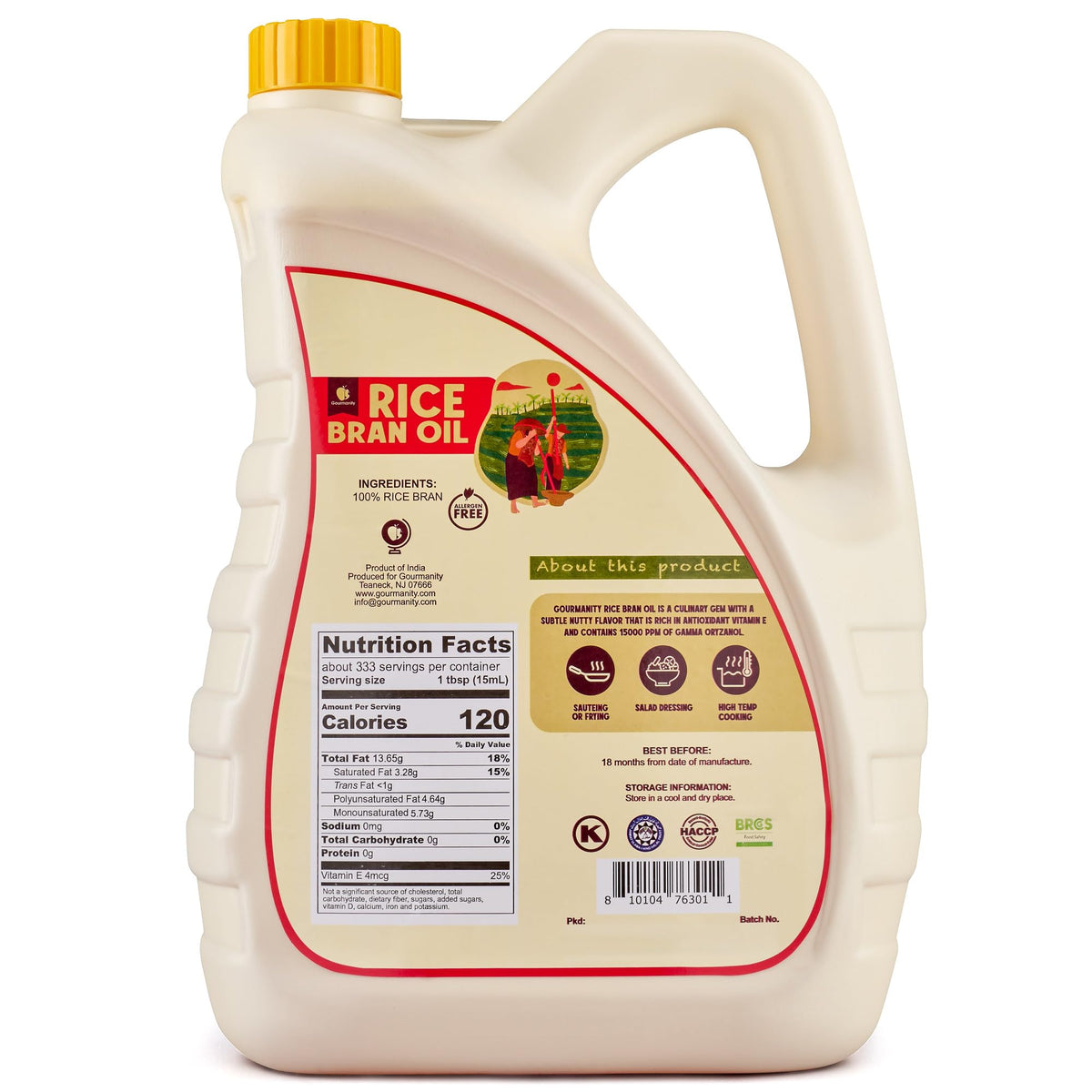 Gourmanity Rice Bran Oil large 5-liter bottle with ergonomic handle