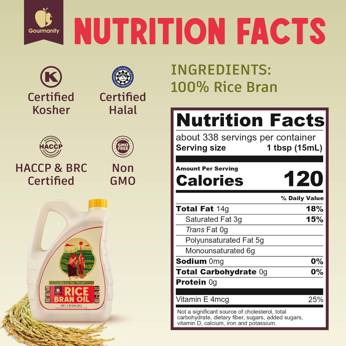 Gourmanity Rice Bran Oil rich in vitamin E for skin