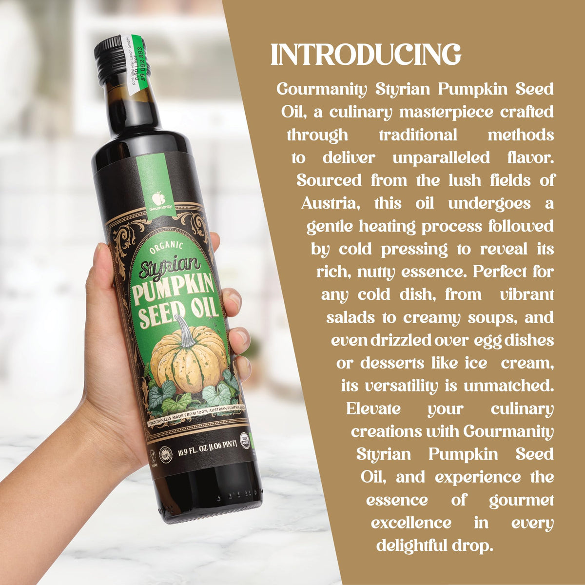 Gourmanity roasted Styrian pumpkin seeds highlight rich aroma.
