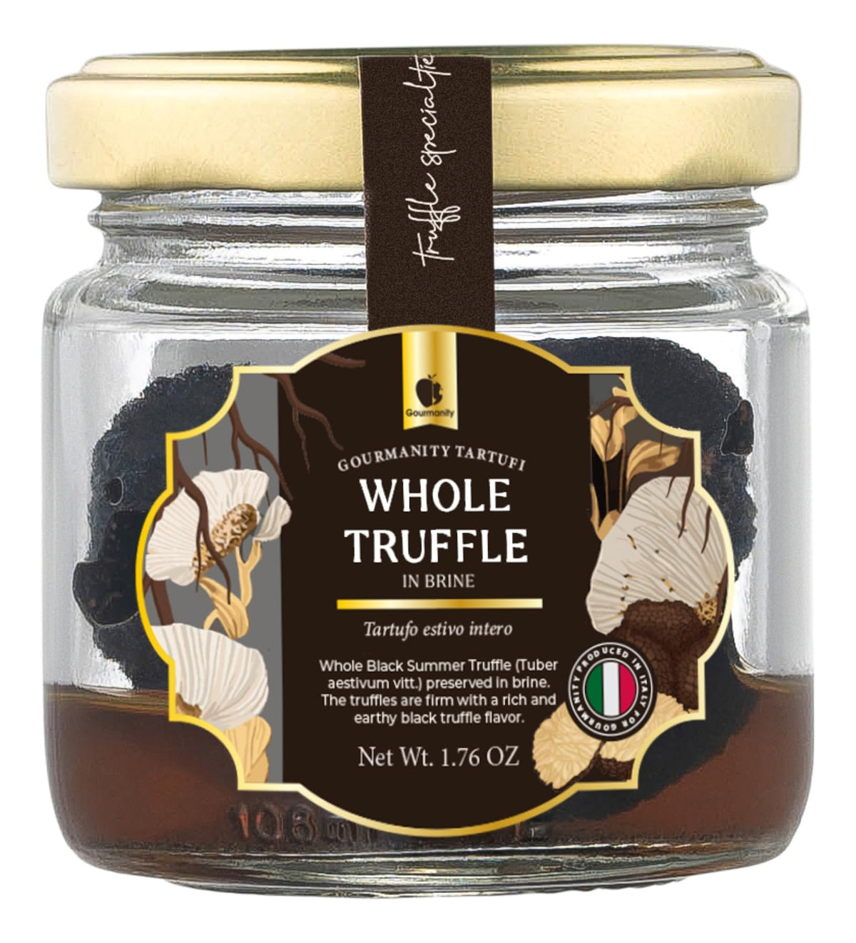 Gourmanity Tartufi whole black truffles in brine jar; great for pasta and sauces