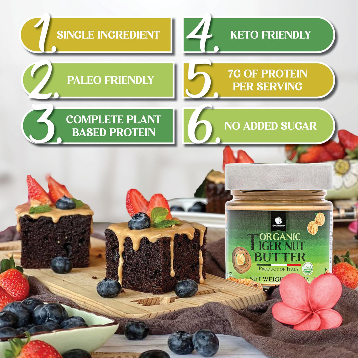 Gourmanity Tigernut Butter for dipping apple slices as a versatile snack.