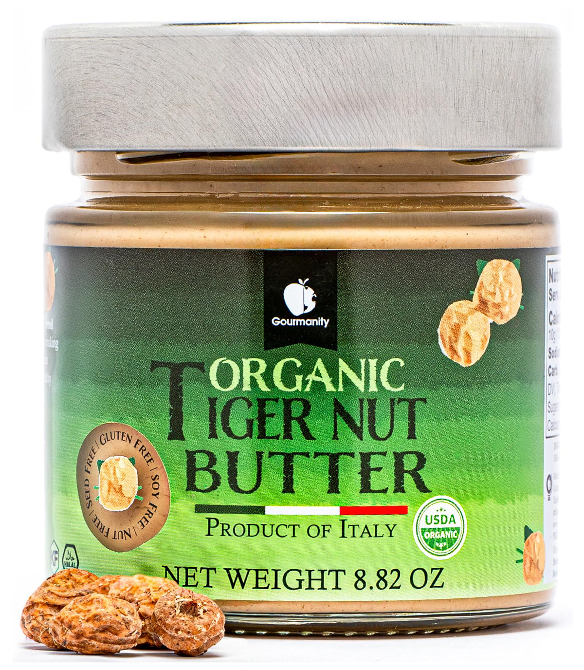 Gourmanity Tigernut Butter jar showcasing creamy, allergen-friendly spread.