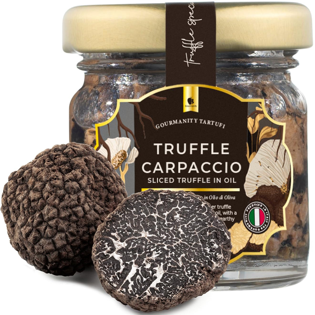 Gourmanity Truffle Carpaccio jar with delicate summer truffles in olive oil
