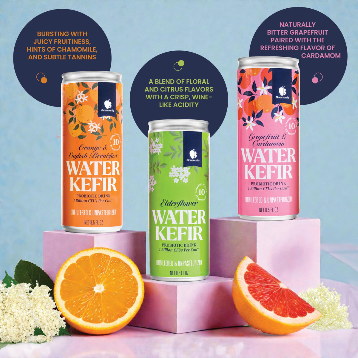 Gourmanity Water Kefir taste sip, thirst-quenching and lightly effervescent.