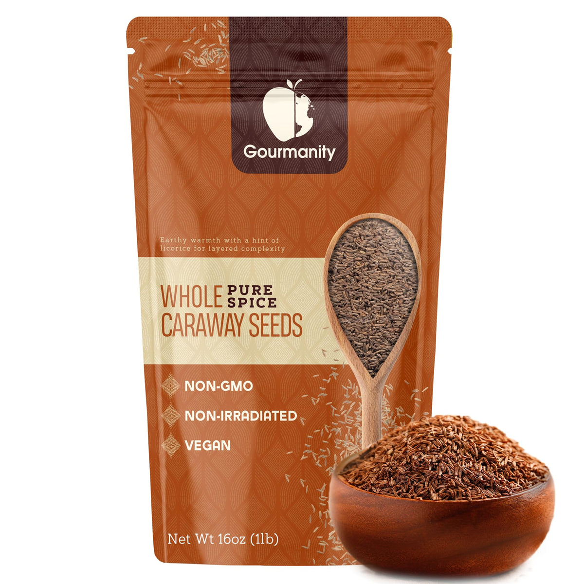 Gourmanity whole caraway seeds in resealable bag for freshness