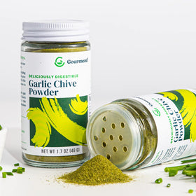 Gourmend Garlic Chive Powder label notes Monash Low FODMAP certification.