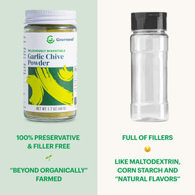 Gourmend Garlic Chive Powder on a sauce bowl provides garlic-like aroma without fillers.