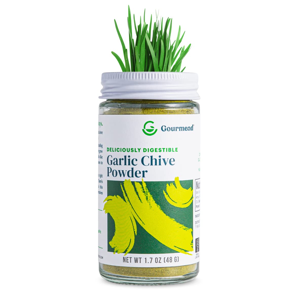 Gourmend Garlic Chive Powder with scoop for easy portioning in quick, low-FODMAP meals.