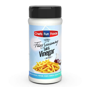 Gourmet Fries Seasonings Salt & Vinegar bottle enhances fries with tangy flavor