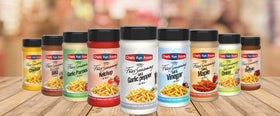 Gourmet Fries Seasonings salt and vinegar shaker demonstrates convenient flavor control