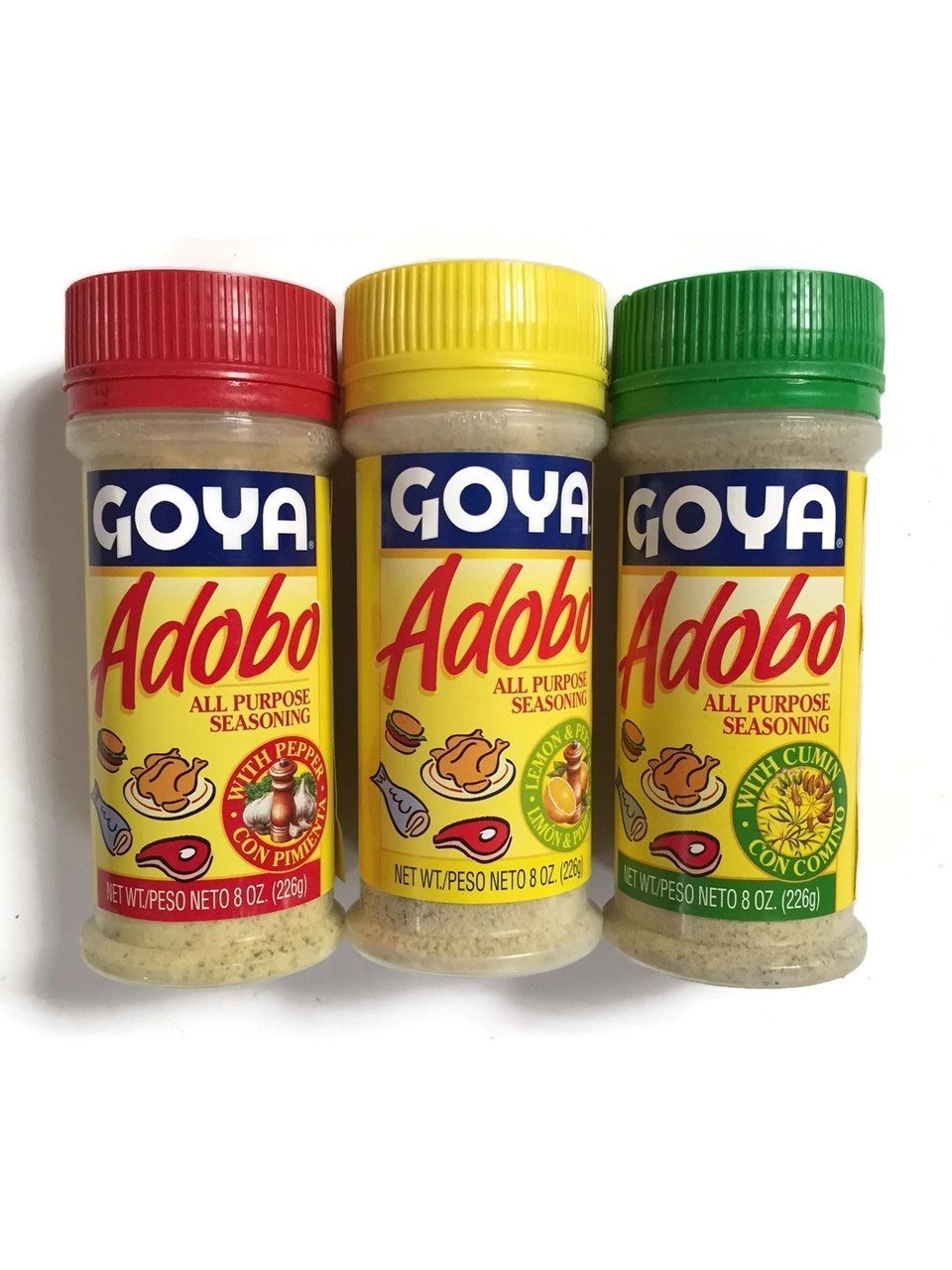 Goya Adobo 3-pack with Pepper, Cumin, Lemon & Pepper boosts everyday cooking.