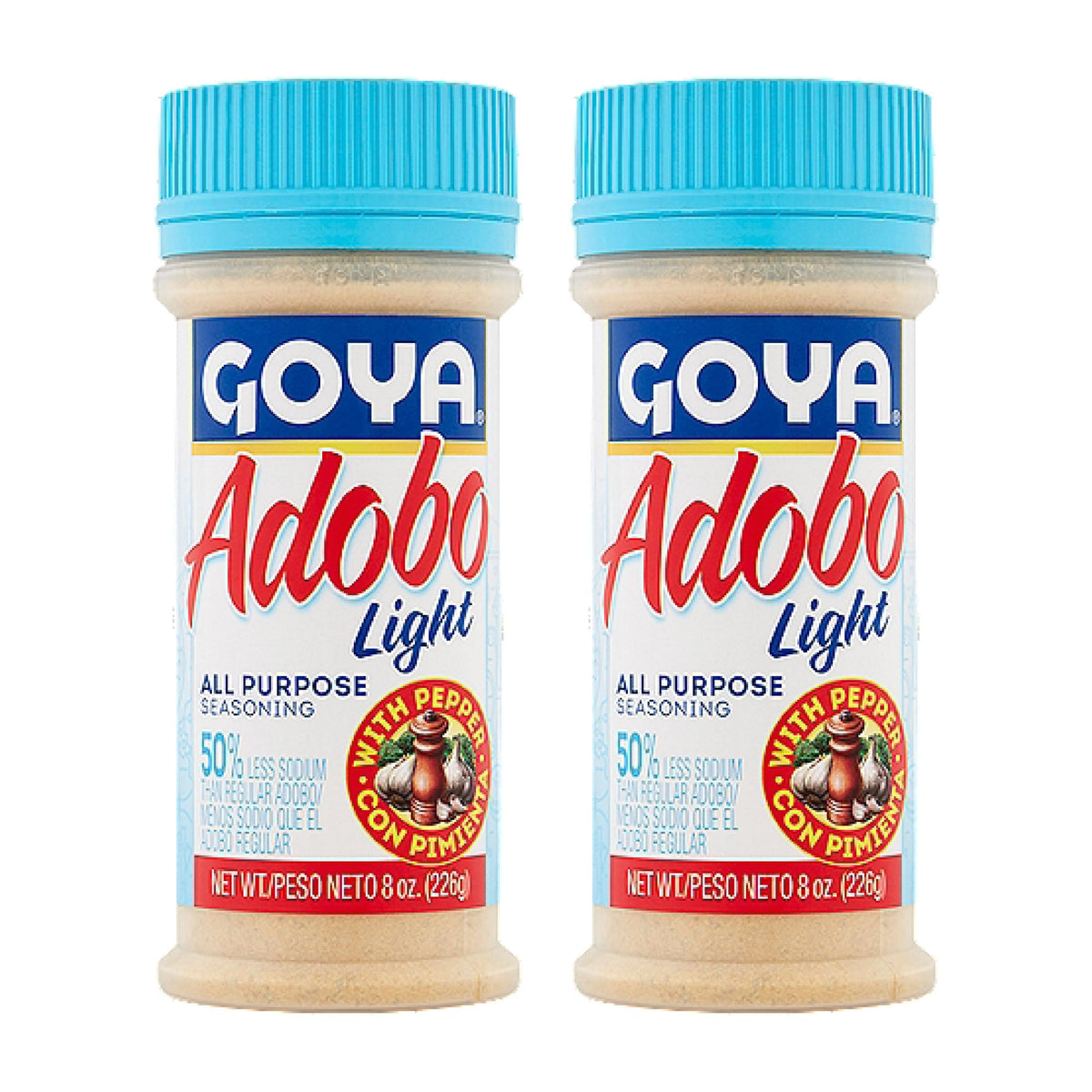 Goya Adobo Light with Pepper bottle front view for quick seasoning in any dish.