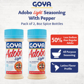 Goya Adobo Light with Pepper twin-pack on a kitchen counter for convenient cooking.