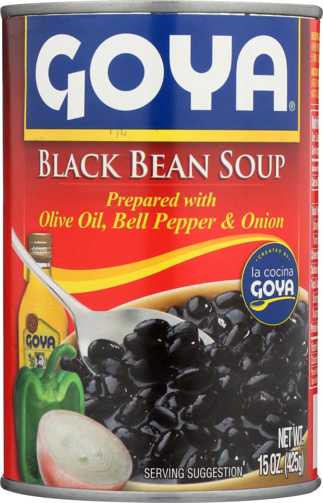 Goya Black Bean Soup heat'n serve front view, easy pantry meal