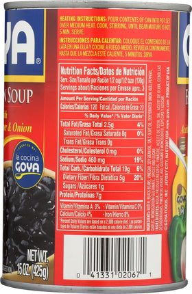 Close-up of Goya Black Bean Soup ingredients highlighting tender beans