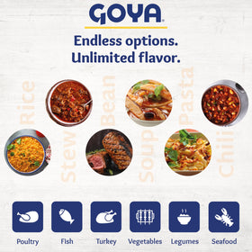 Goya Organic Chick Peas pack shot emphasizes versatile pantry staple.