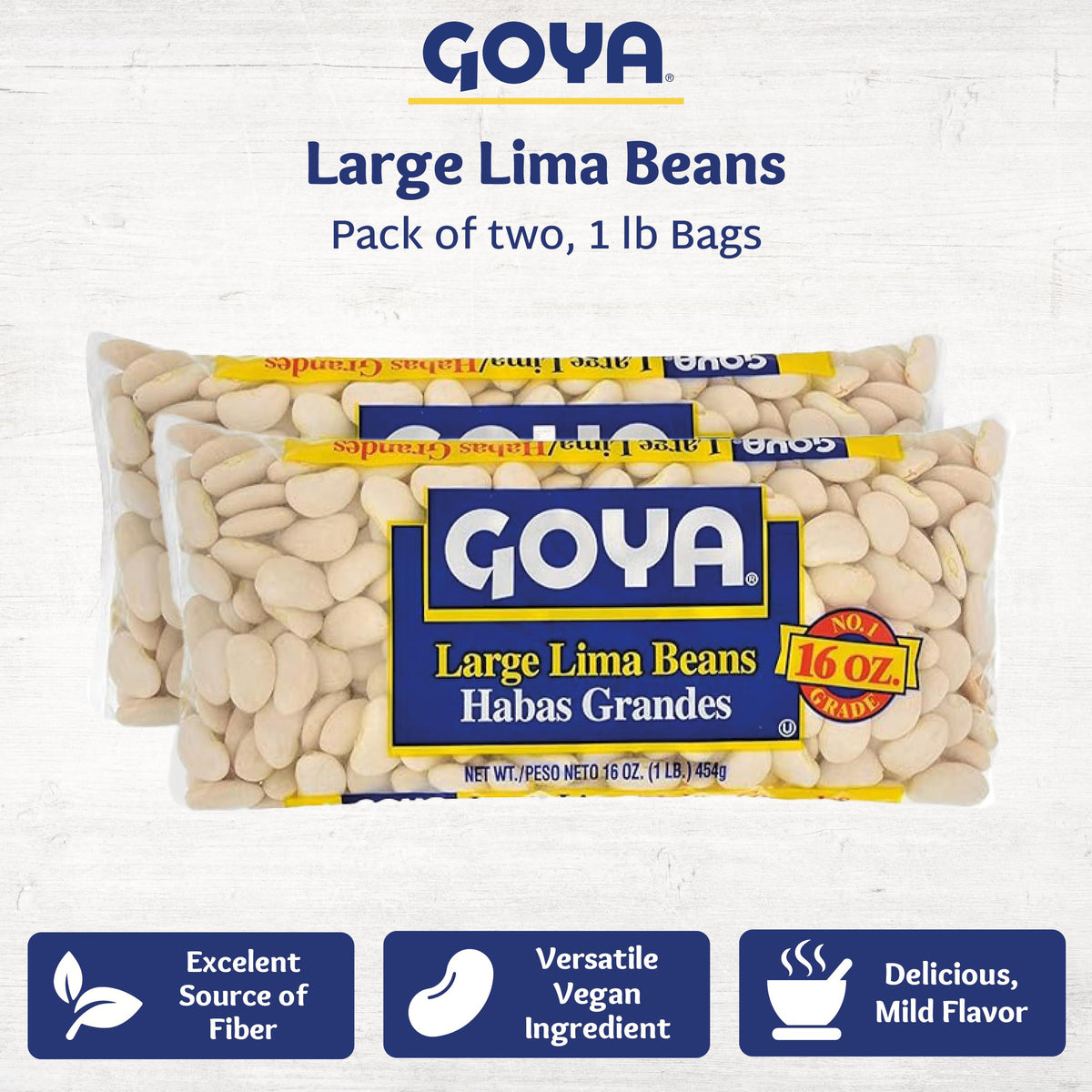 Goya butter beans dry product image, ideal for hearty stews and soups.