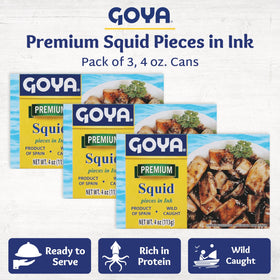 Goya Calamares Tinta squid, pack of 3, ideal for family meals.