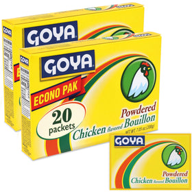 Goya chicken bouillon packets 2-pack box front for bold, versatile flavor in soups