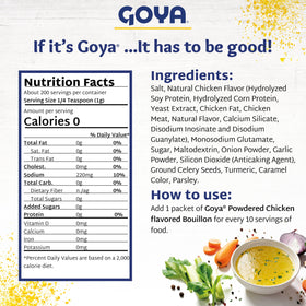 Goya bouillon powder dissolving in liquid demonstrates instant depth of flavor